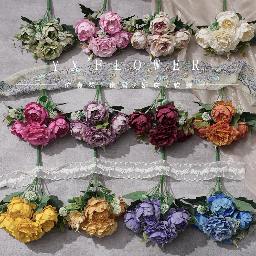 Peony combination new peony bud home autumn decorative flowers wedding flowers row landscape silk flowers cross border