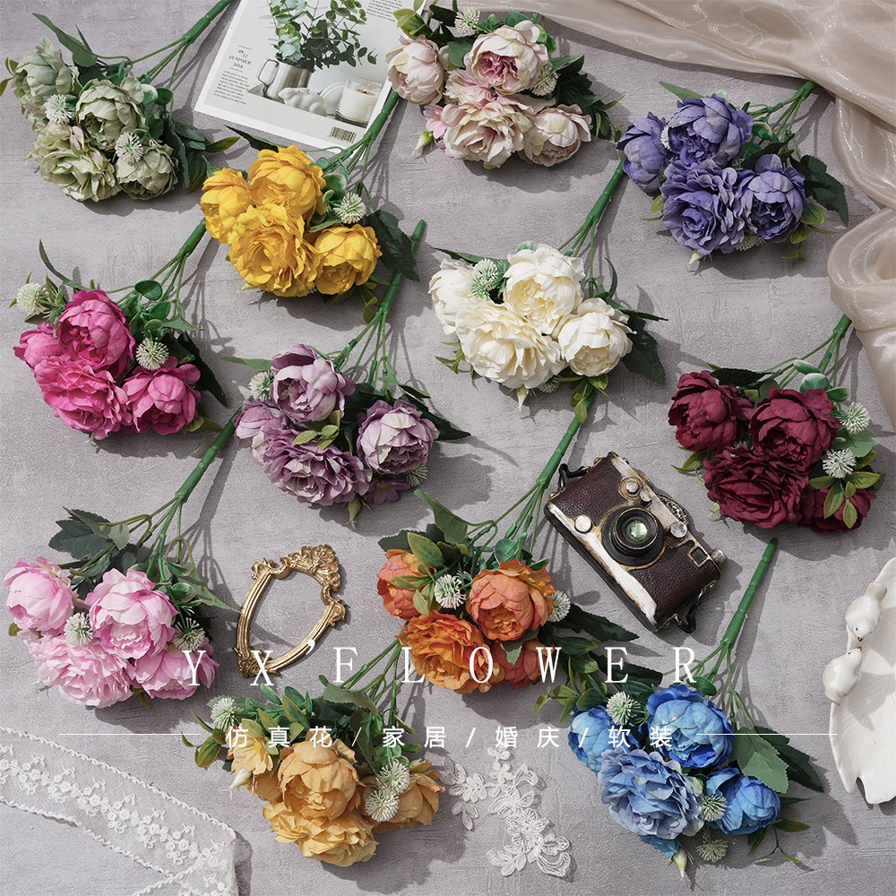 Peony combination new peony bud home autumn decorative flowers wedding flowers row landscape silk flowers cross border