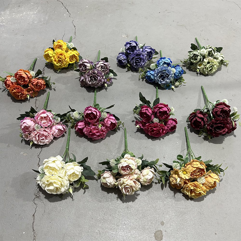 Peony combination new peony bud home autumn decorative flowers wedding flowers row landscape silk flowers cross border