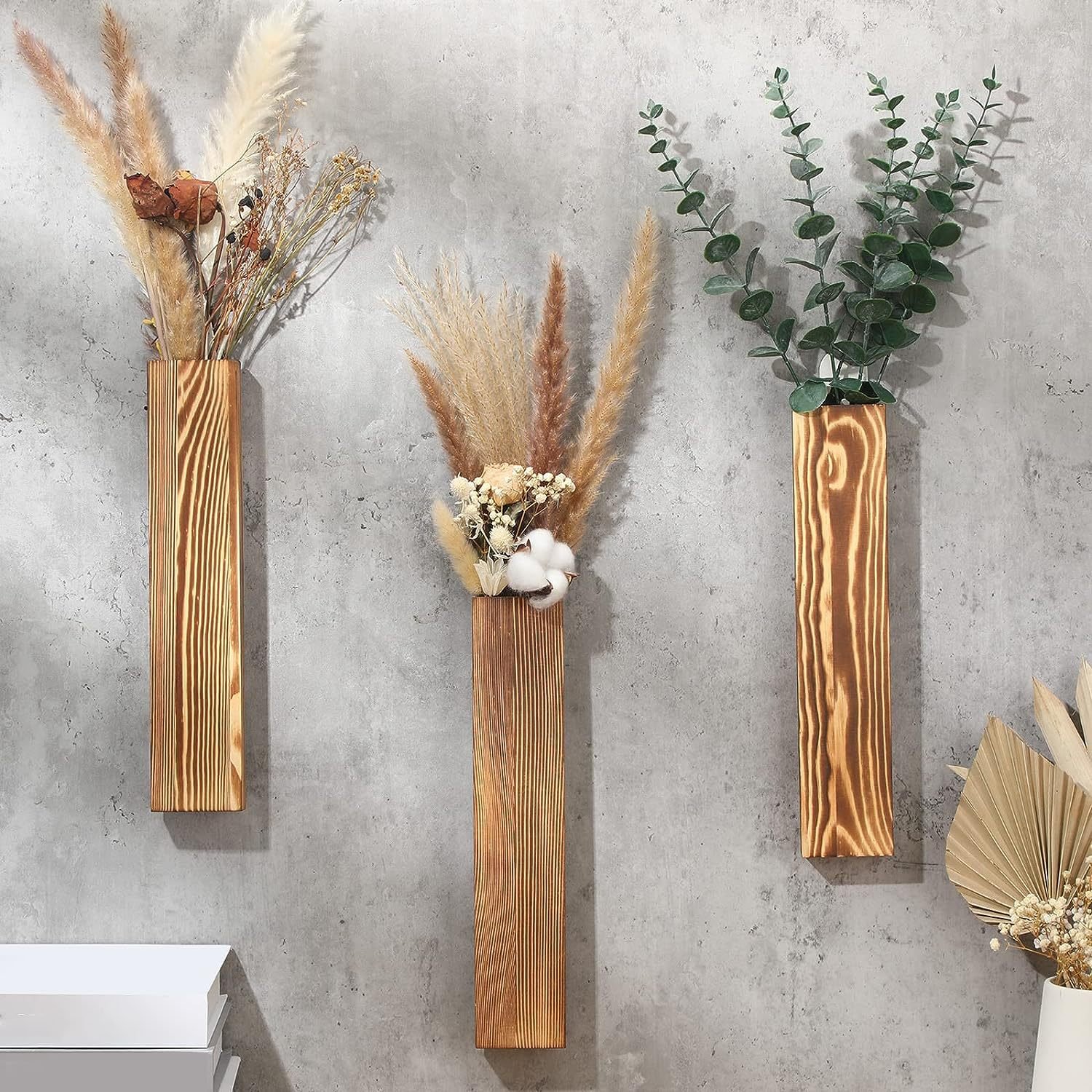 Wood Wall Decor Wooden Pocket Wall Vases Wall Planters for Indoor Plants Dried Flowers and Faux Greenery Plants