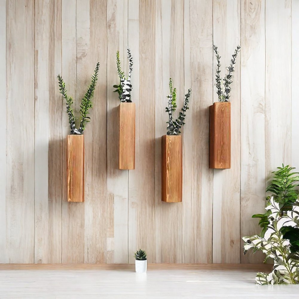 Wood Wall Decor Wooden Pocket Wall Vases Wall Planters for Indoor Plants Dried Flowers and Faux Greenery Plants