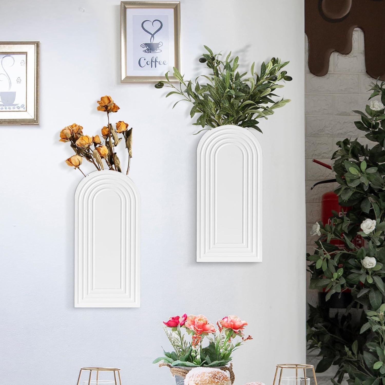 2 Pack Wall Decor Wood Wall Planters for Indoor Plants, Farmhouse Wall Vase for Decor Dried Flowers