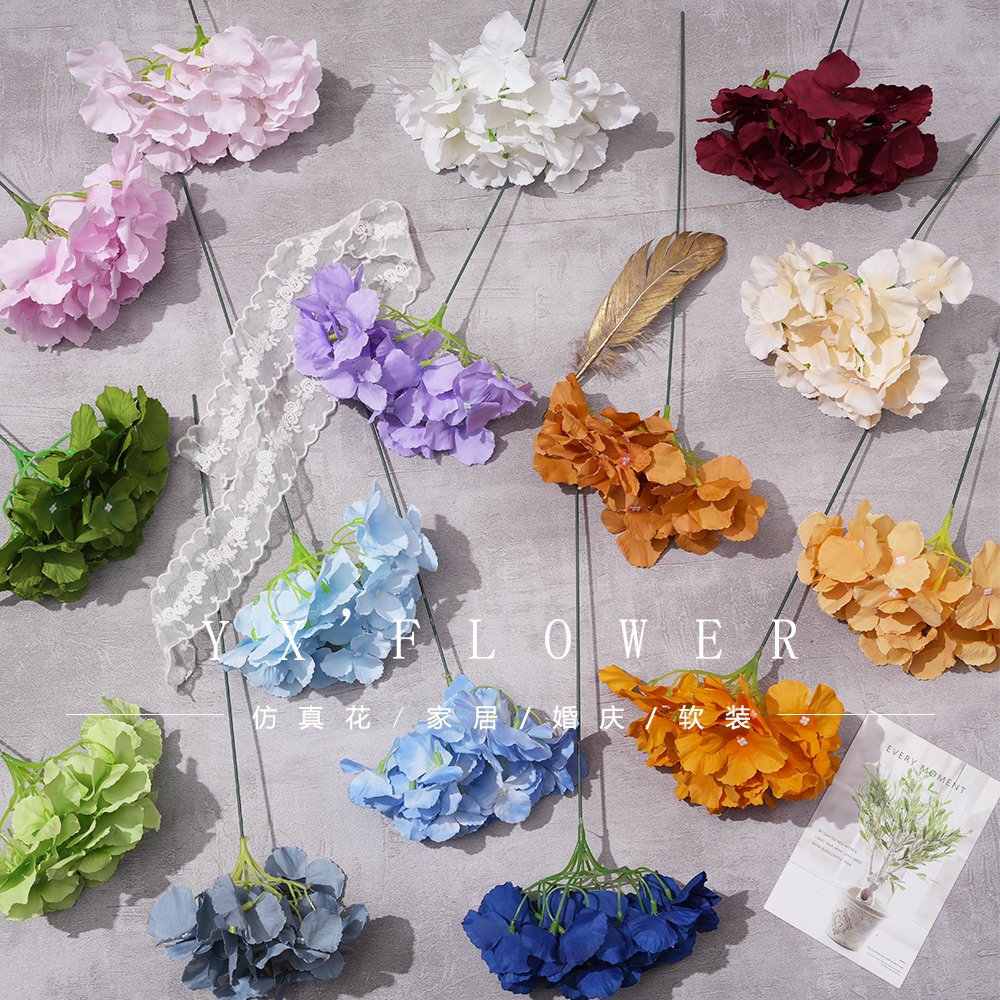 Wedding Small Single Hydrangea Simulation Flower Home Decoration Stage Wedding Base Decoration Silk Flower