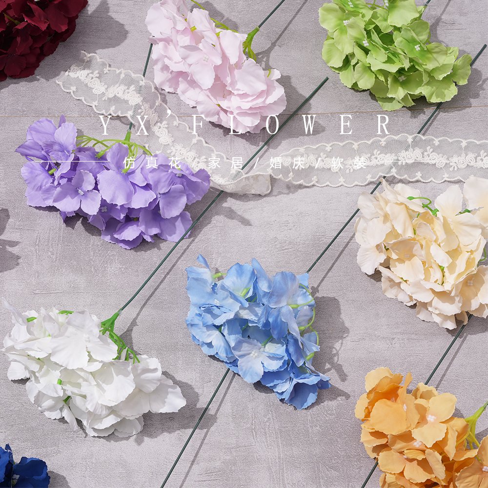 Wedding Small Single Hydrangea Simulation Flower Home Decoration Stage Wedding Base Decoration Silk Flower