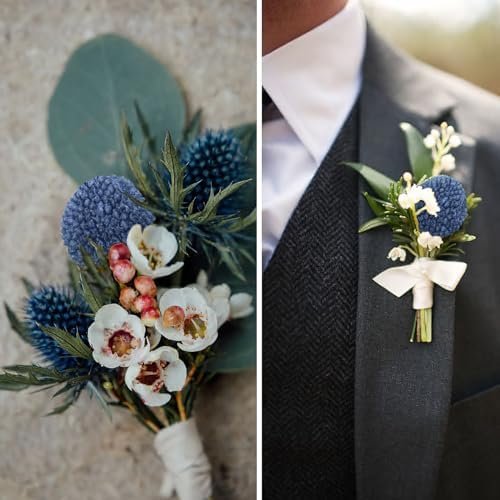 20 Pieces Dried Flowers Craspedia Billy Balls Flowers Dark Blue Billy Buttons Dried Flowers Bouquet Arrangement for Wedding Home