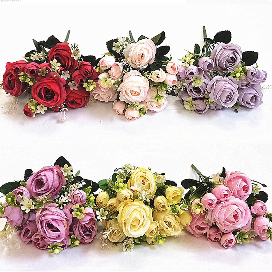 Wholesale Hot Artificial Dried Flowers Rose With Many Heads China Artificial Flower Wholesale