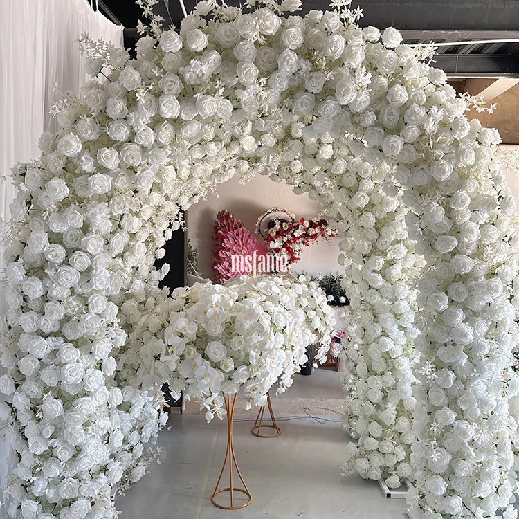 Wedding Chairs Arche Frames 2 Piece Round White Black And White Rose Hydrangea Fake Faux Flower Arch