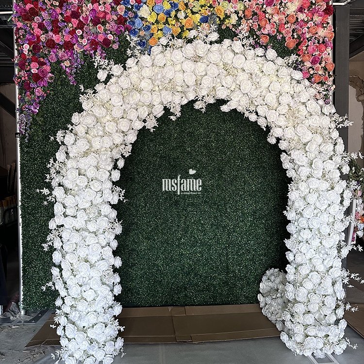Wedding Chairs Arche Frames 2 Piece Round White Black And White Rose Hydrangea Fake Faux Flower Arch