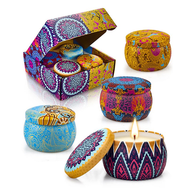 Private Label Tin Jar Soy Wax Aromatherapy Scented Candles 4 Set Scented Luxury Scented Candles Gift Sets