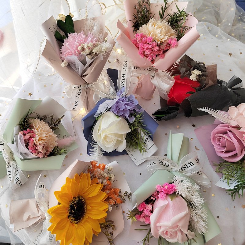 DREA 2024 soap flower bouquet decoration mix with dried flower arranging dry rose flower bouquet