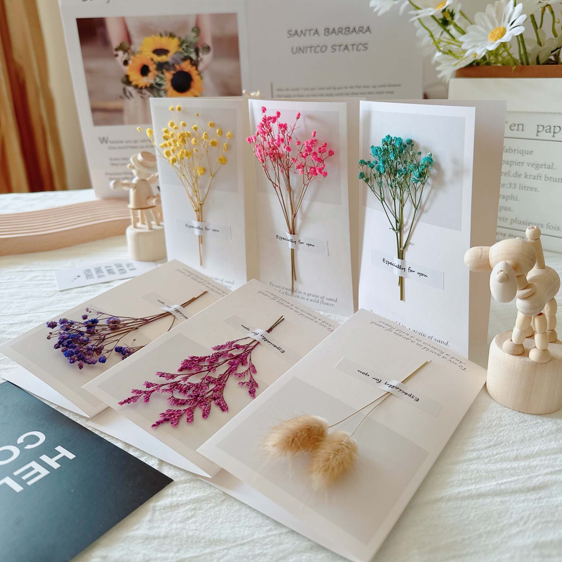 Mother's Day Birthday Christmas vintage kraft dried flower greeting card creative DIY 3D greeting card