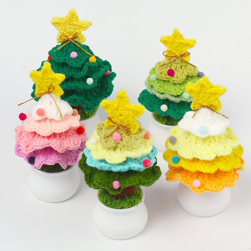 Custom Handmade Crochet Flower Pot Christmas Tree Crochet Pot Flowers Decoration For Desktop Ornaments Small Gift