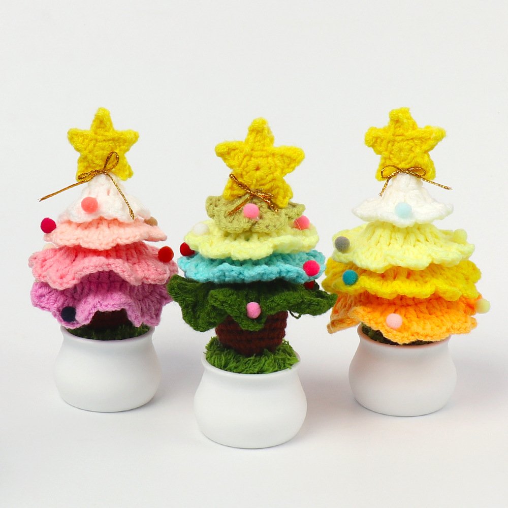 Custom Handmade Crochet Flower Pot Christmas Tree Crochet Pot Flowers Decoration For Desktop Ornaments Small Gift