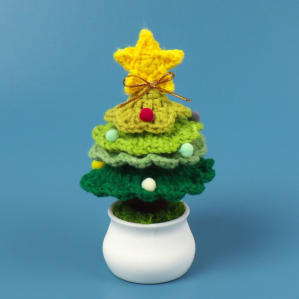 Custom Handmade Crochet Flower Pot Christmas Tree Crochet Pot Flowers Decoration For Desktop Ornaments Small Gift