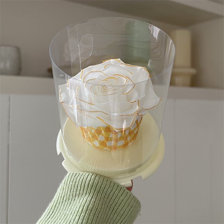 Large Single Bundle Korean Eternal Rose Cake Cup Design Roses Wholesale Beauty Forever Dried Eternal Preserved Flower