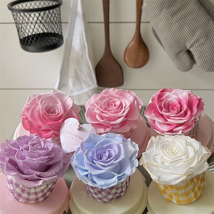 Large Single Bundle Korean Eternal Rose Cake Cup Design Roses Wholesale Beauty Forever Dried Eternal Preserved Flower