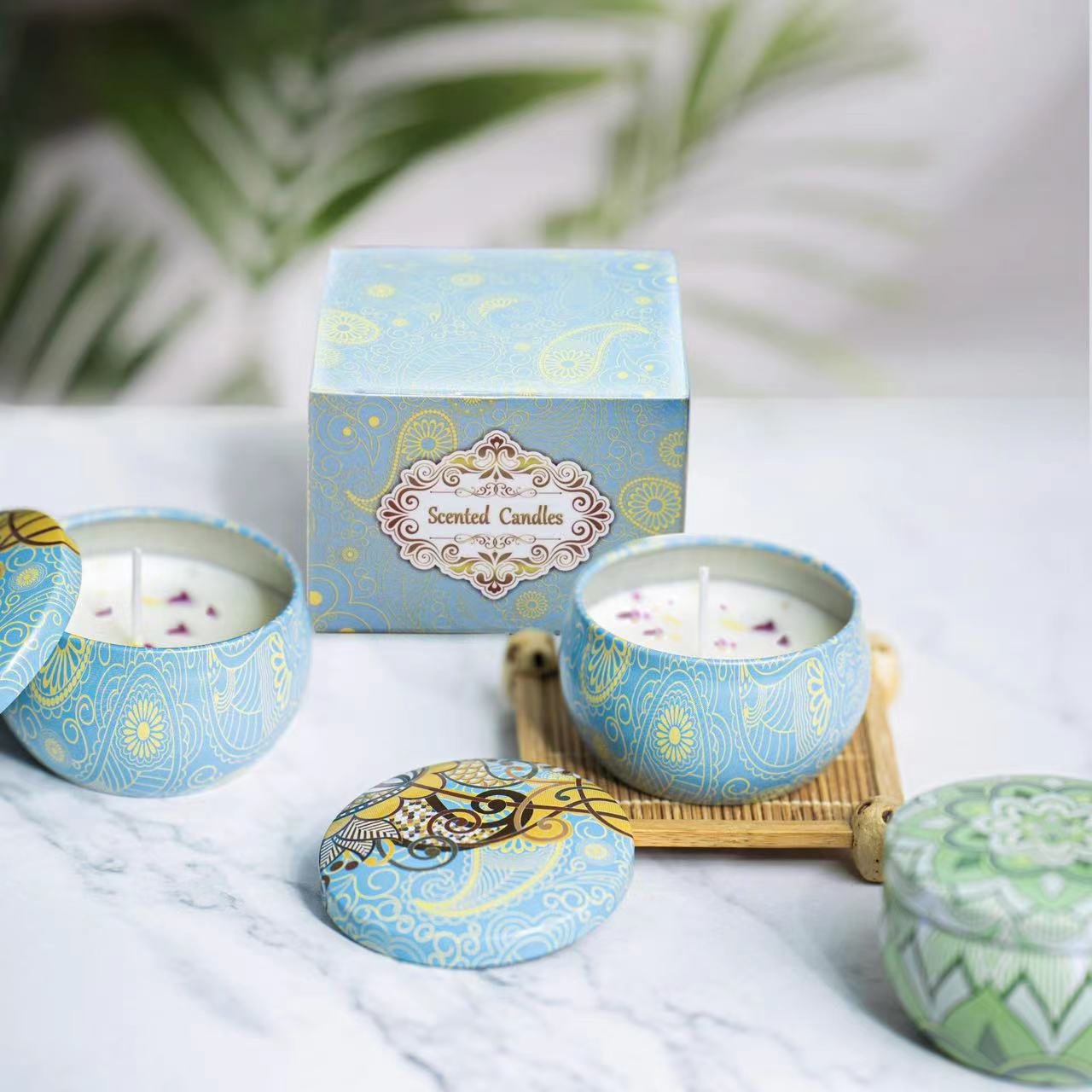 Wholesale Tin Candle Gift Set Aroma Spa Soy Wax Candle Aromatherapy Scented Candle Dried Flower for Home Decoration