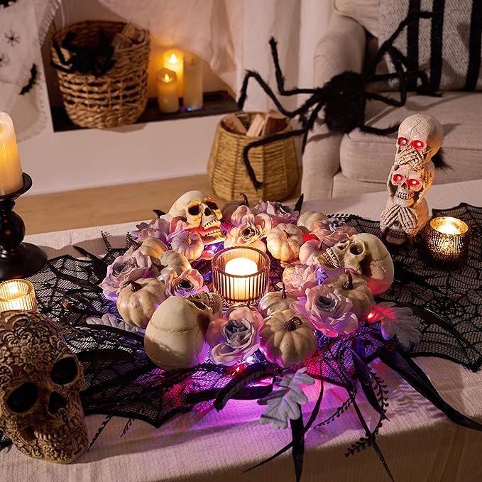 Halloween horror props holiday party horror skeleton decoration pumpkin wreath front door hanging Halloween decorations