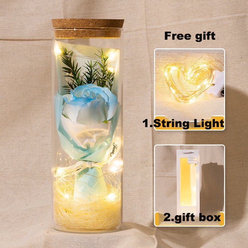 New Arrival Valentine's Day Anniversary Gift Box Soap Rose Dried Flower Glass Cover with LED