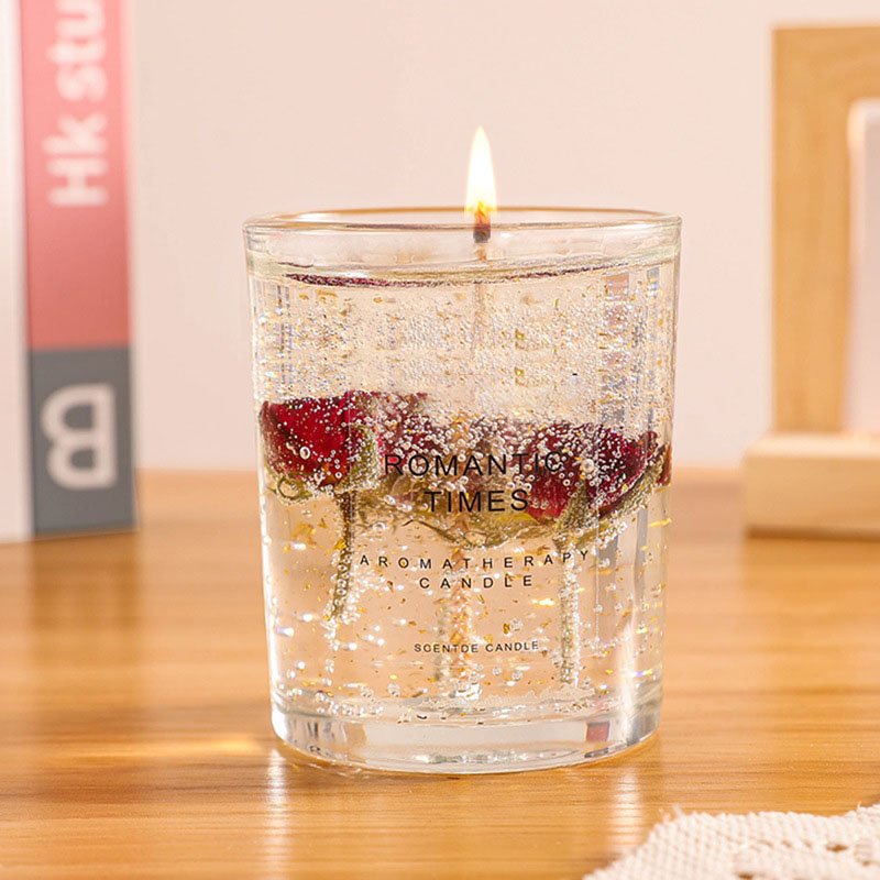 Wholesale Home Decoration Luxury Jelly Dried Flower Glass Jar Scented Soy Wax Candles Valentine's Day Gift Sets
