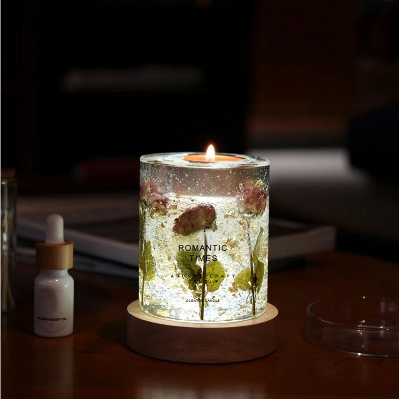 Wholesale Home Decoration Luxury Jelly Dried Flower Glass Jar Scented Soy Wax Candles Valentine's Day Gift Sets