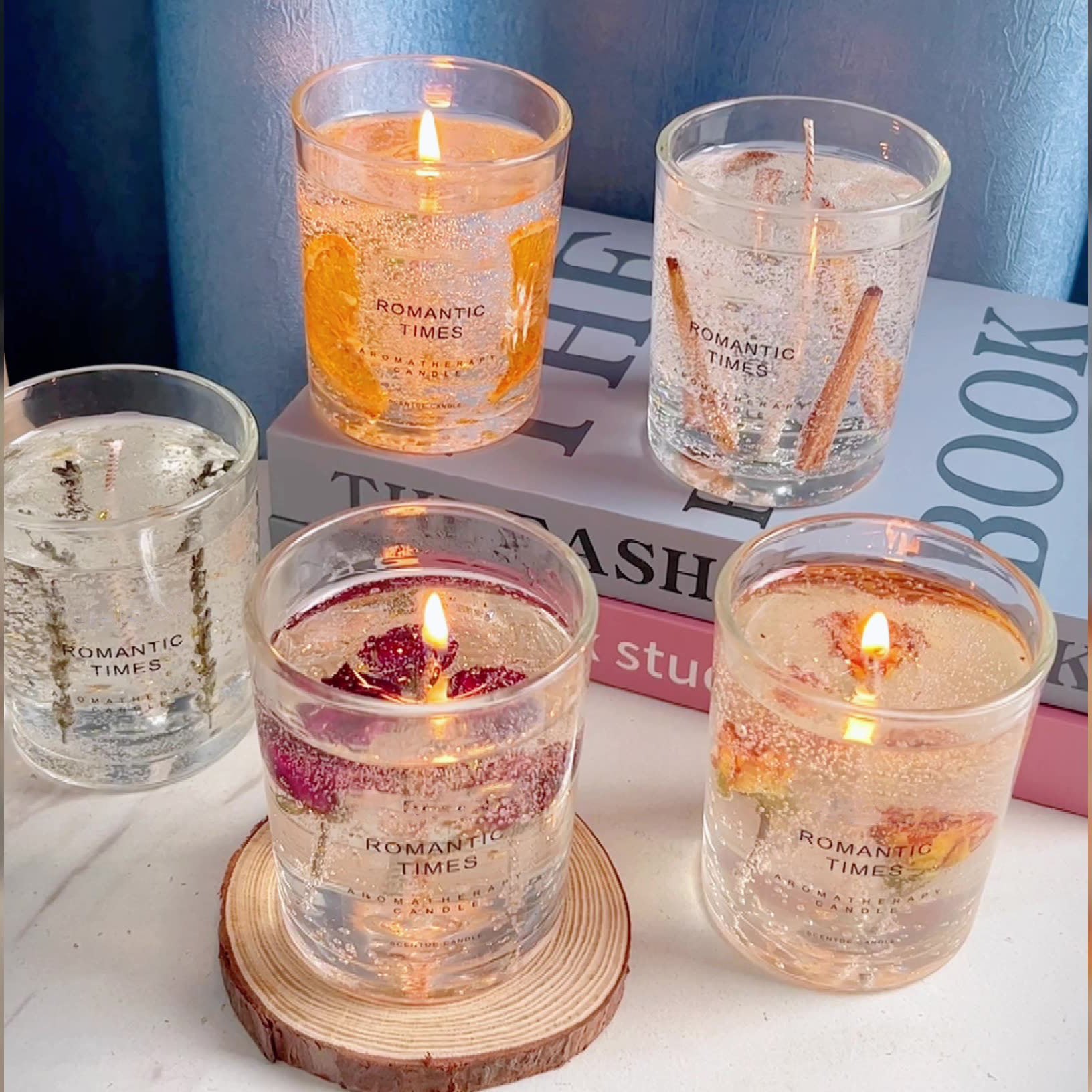 Wholesale Home Decoration Luxury Jelly Dried Flower Glass Jar Scented Soy Wax Candles Valentine's Day Gift Sets