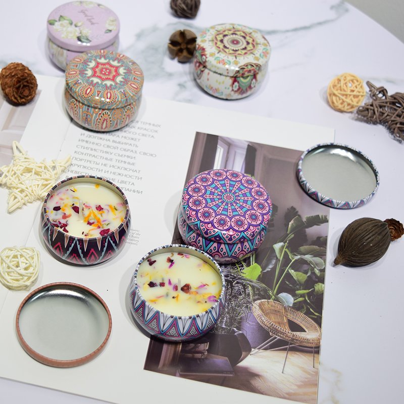 Soy Candles Scented Luxury Private Label Scented Candle With Dried Flowers Tin Jar Scented Candles
