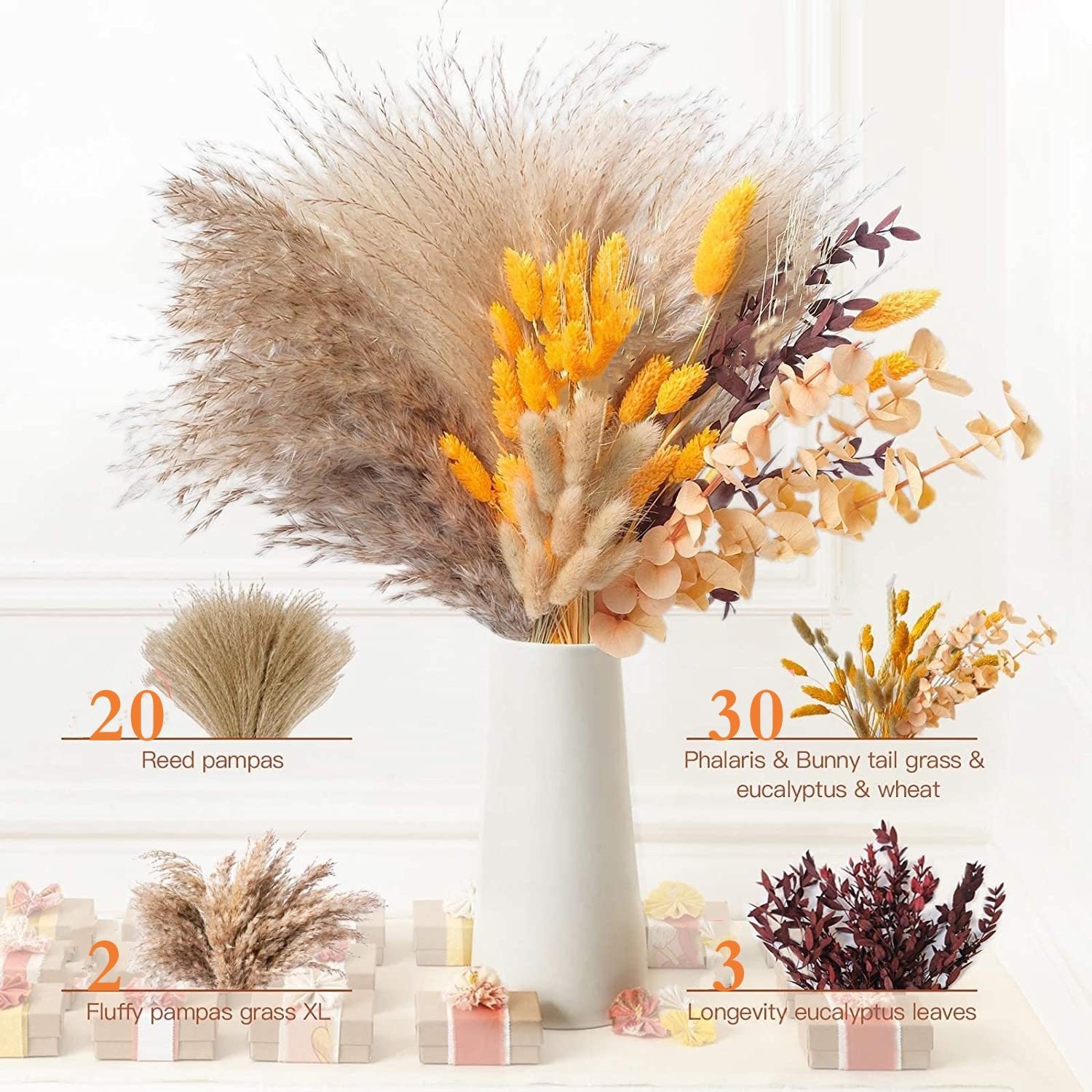 SN-L1040 New hot sale preserved flowers natural dried pampas grass rose flower bouquet for home arrangement