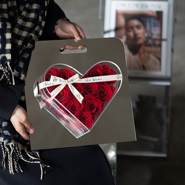 Portable Mirror Surface Heart Shaped Rose Gift Box Lover Birthday Gift Dried Pressed Flowers