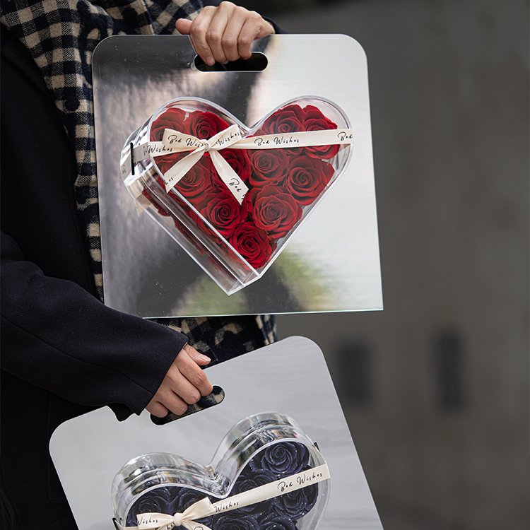 Portable Mirror Surface Heart Shaped Rose Gift Box Lover Birthday Gift Dried Pressed Flowers