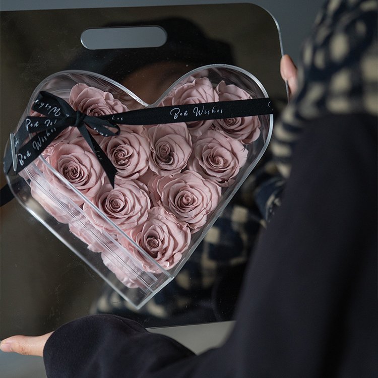 Portable Mirror Surface Heart Shaped Rose Gift Box Lover Birthday Gift Dried Pressed Flowers