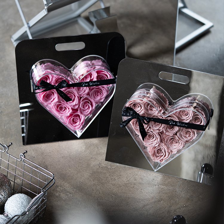 Portable Mirror Surface Heart Shaped Rose Gift Box Lover Birthday Gift Dried Pressed Flowers