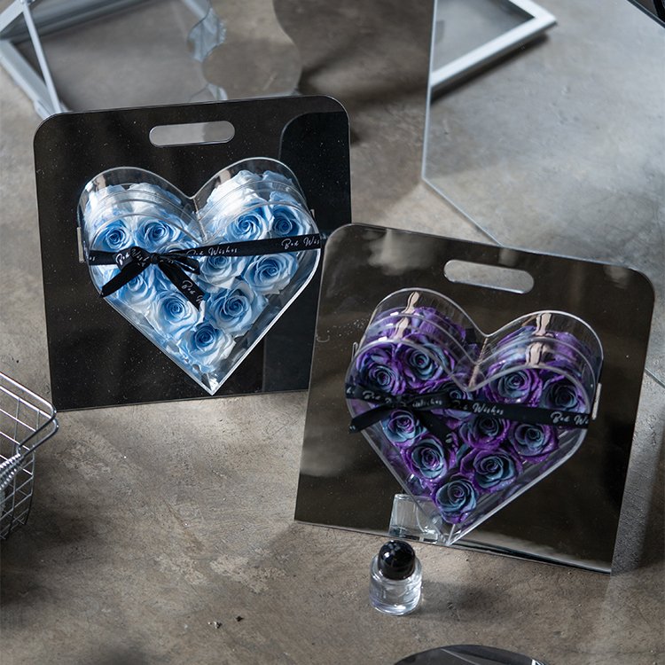 Portable Mirror Surface Heart Shaped Rose Gift Box Lover Birthday Gift Dried Pressed Flowers