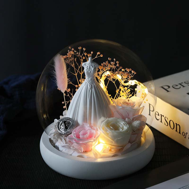 Christmas Valentine's Day decorative eternal flower rose flowers glass cover birthday gift dried flower preserved rose