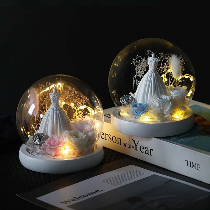 Christmas Valentine's Day decorative eternal flower rose flowers glass cover birthday gift dried flower preserved rose