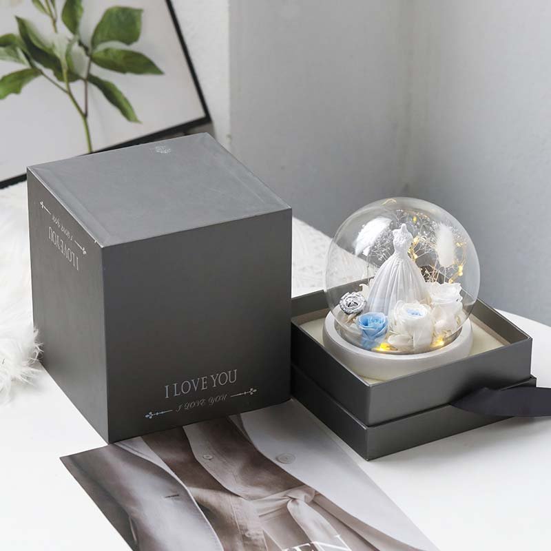 Christmas Valentine's Day decorative eternal flower rose flowers glass cover birthday gift dried flower preserved rose