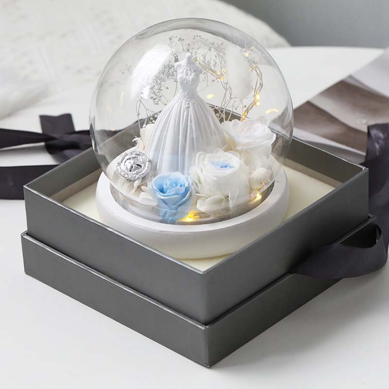 Christmas Valentine's Day decorative eternal flower rose flowers glass cover birthday gift dried flower preserved rose