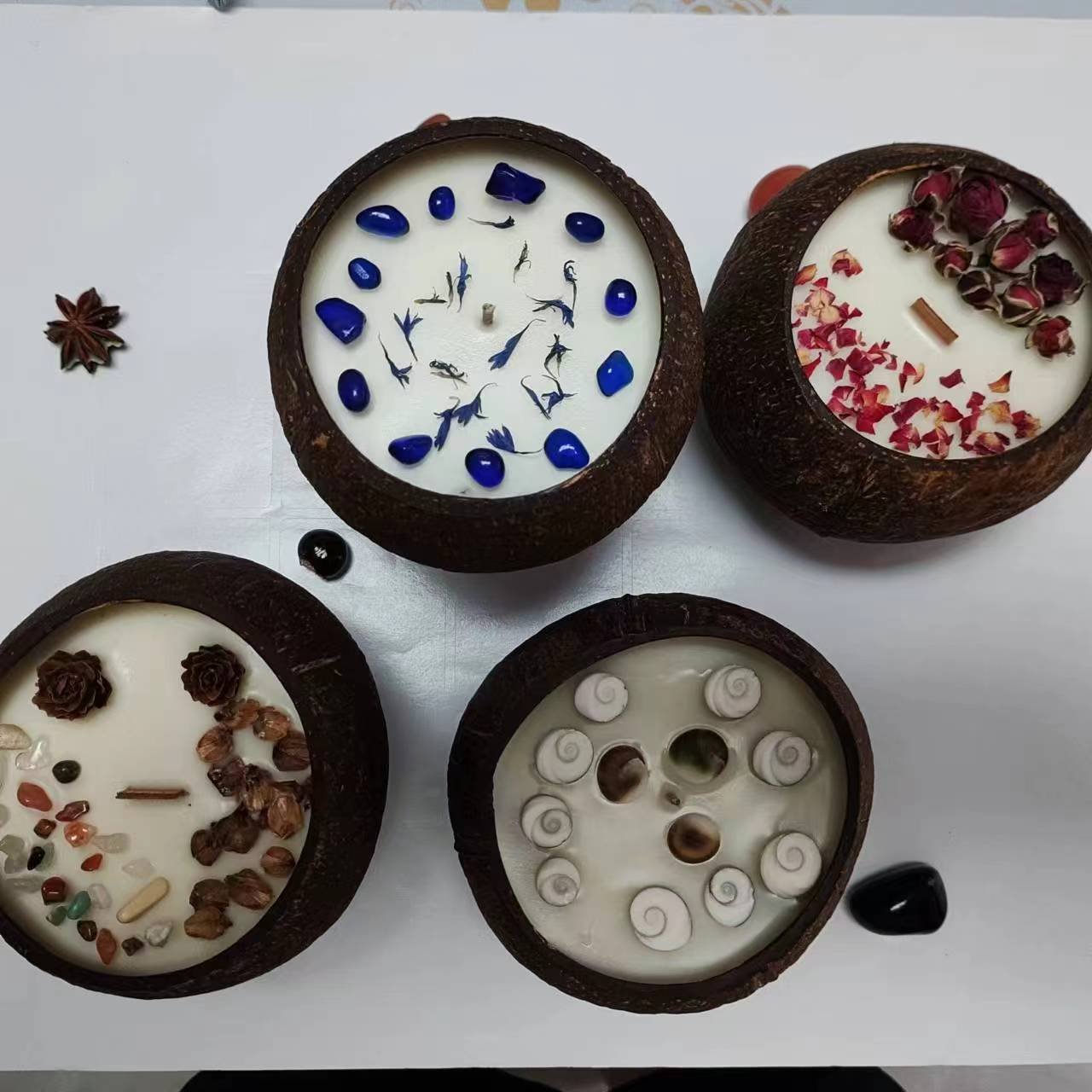 Factory wholesale coconut bowls soy wax custom crystal dried flower gift boxes scented candles