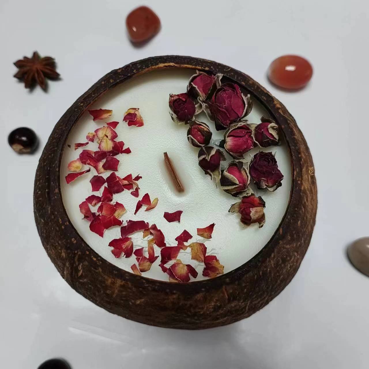 Factory wholesale coconut bowls soy wax custom crystal dried flower gift boxes scented candles