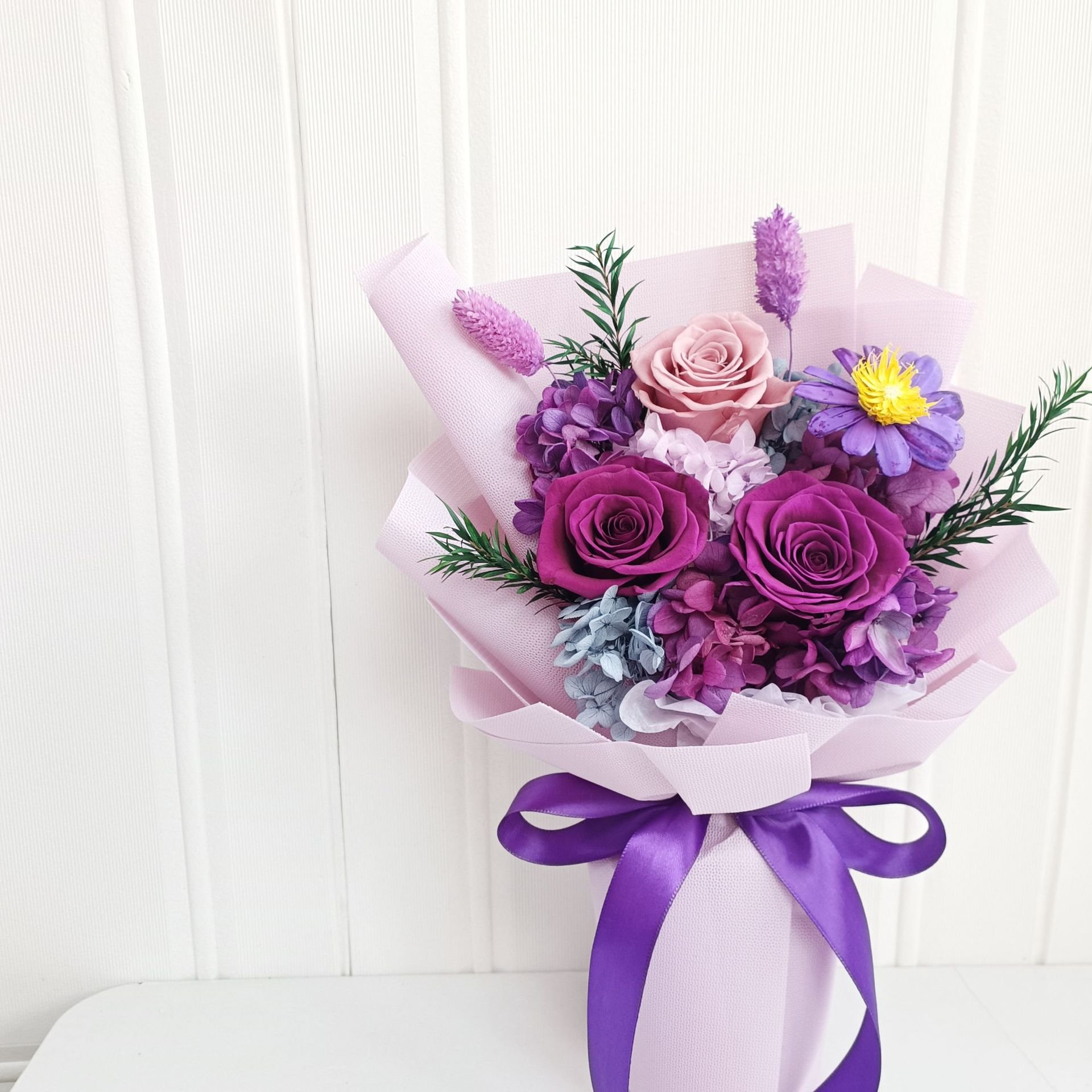 Beautiful Forever Roses Hydrangea Flower Eternal Rose Preserved Roses Dried Bouquet For Wedding Decoration Valentines Gift