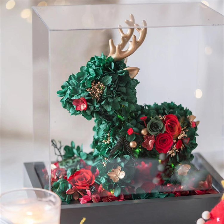 Hot Selling Christmas Gift Luminous Deer Shape Long Lasting Eternal Life Flower Dried Flower Preserved Hydrangea Flowers
