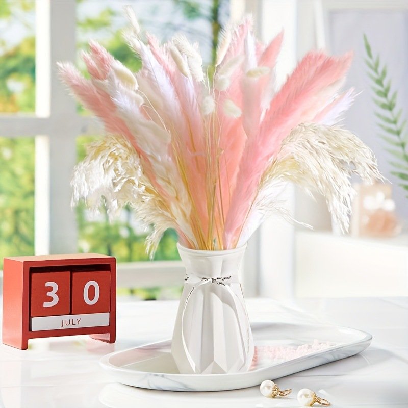 Hot Selling Wholesale 40pcs Pink Carton Box Day Faux 43cm Pampas Simulated Feathers Grass Decoration Artificial Pam