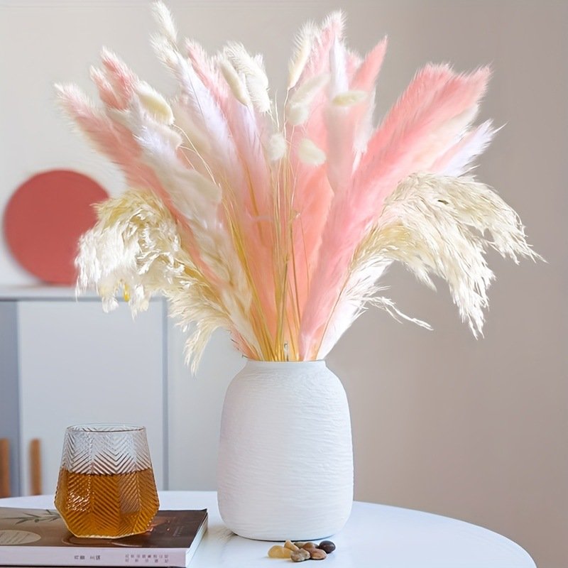 Hot Selling Wholesale 40pcs Pink Carton Box Day Faux 43cm Pampas Simulated Feathers Grass Decoration Artificial Pam