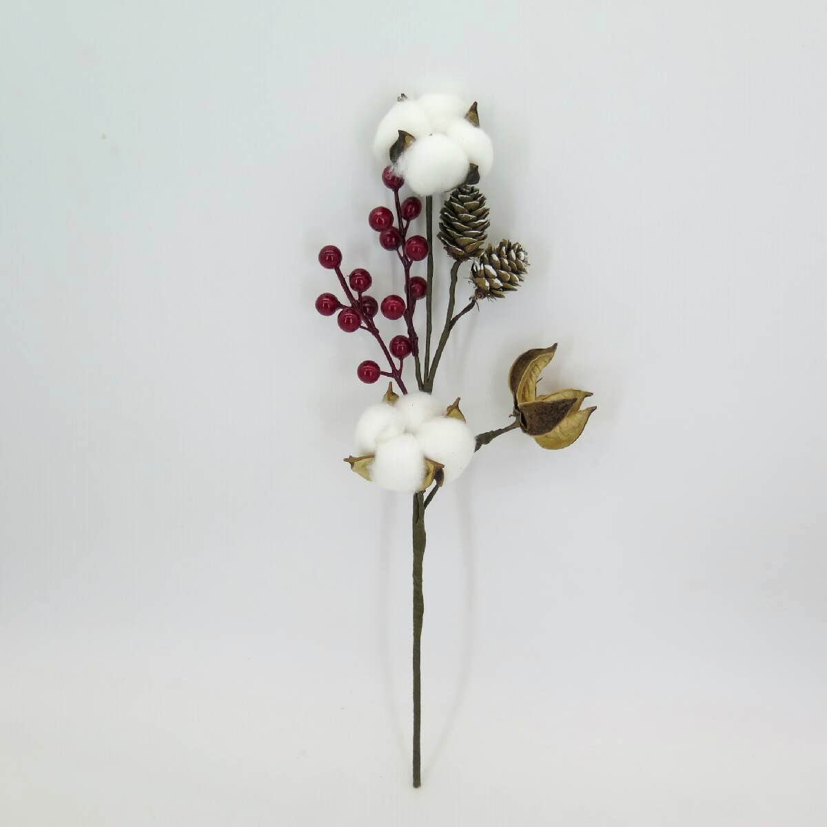SYART Natural red berries cotton branches ball plant stem dried flowers
