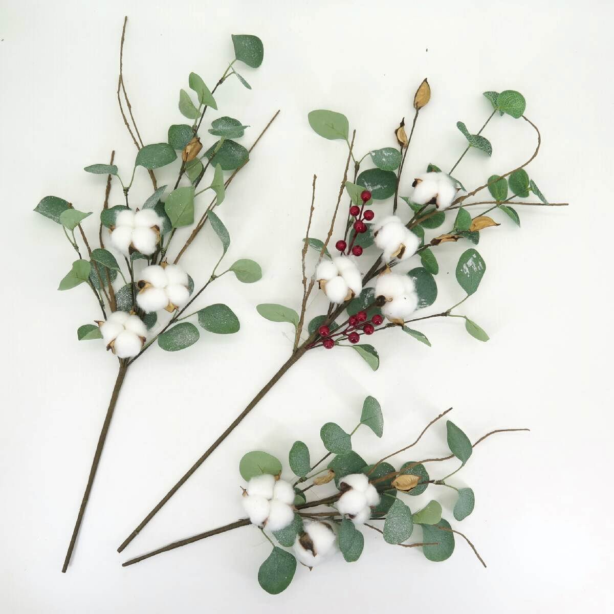 SYART Natural red berries cotton branches ball plant stem dried flowers