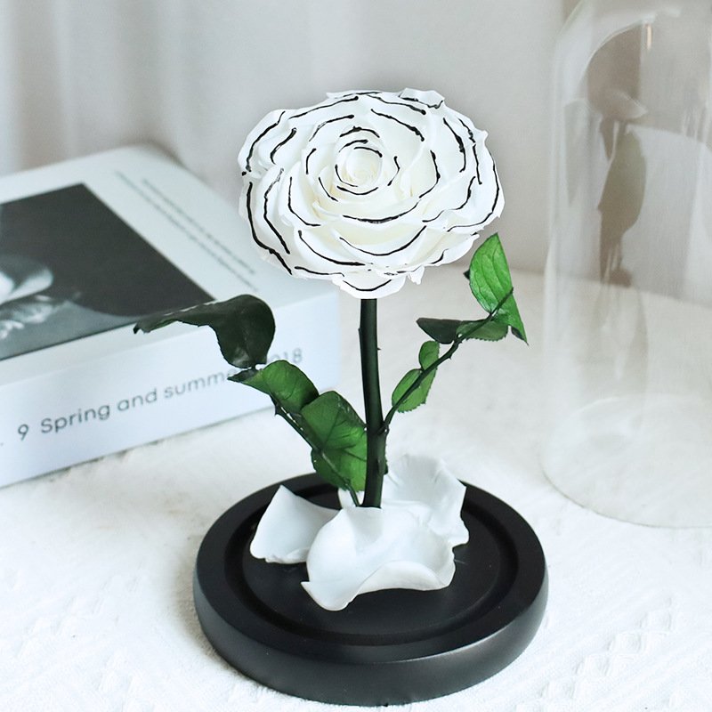 Wholesales Royal Blue Preserved Rose Flower In Glass Dome With Light Preserved Rose With Wooden Base For Bedroom Decor