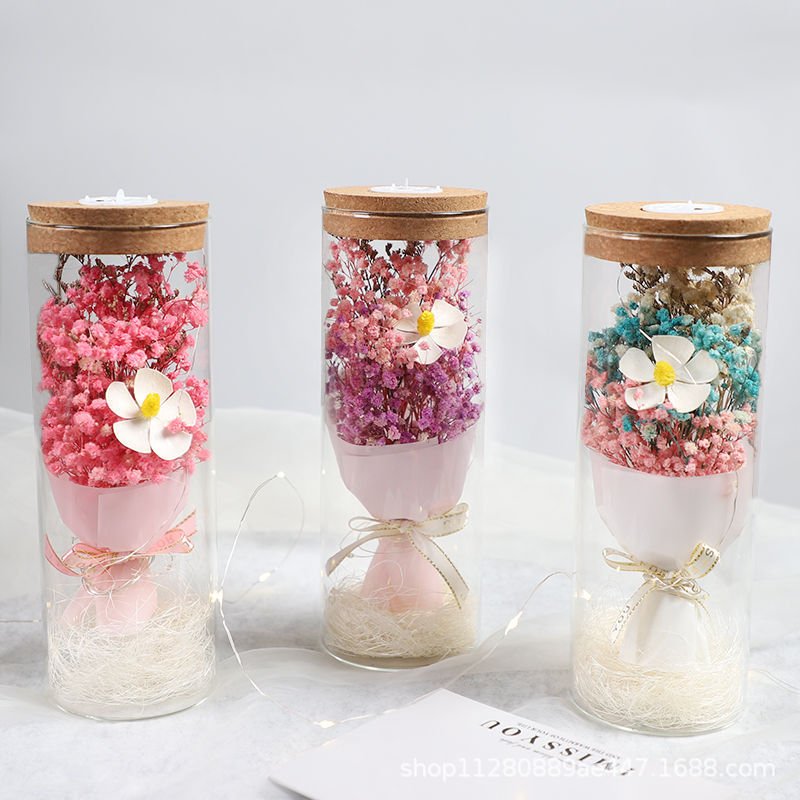 Soap flower sunflower & dried flower bouquet in glass dome manufacturer wholesale for Mother's Day gift