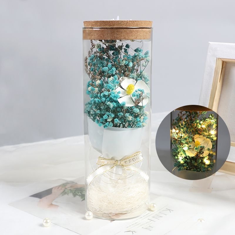 Soap flower sunflower & dried flower bouquet in glass dome manufacturer wholesale for Mother's Day gift