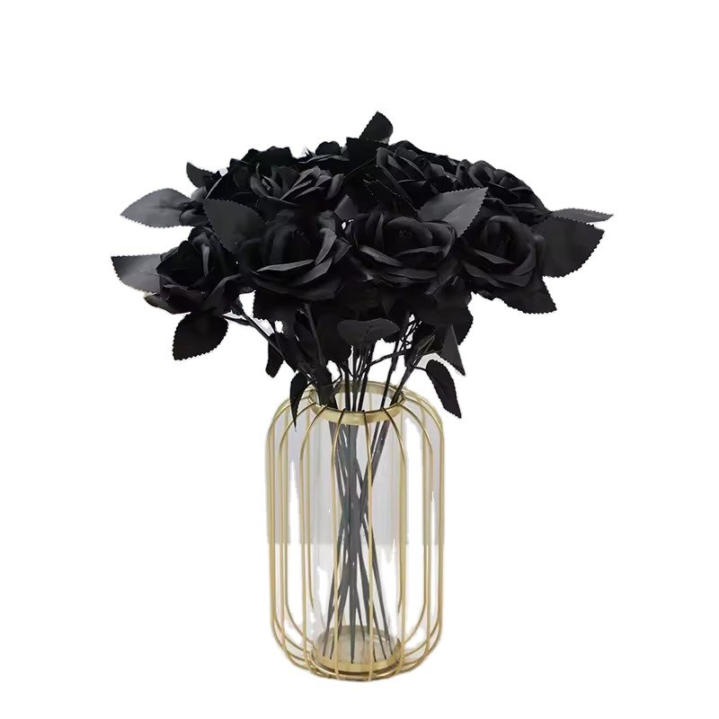 Wedding Home Party Decorative Flower Artificial Faux Flower Black Rose Flower Gothic Halloween Decorations