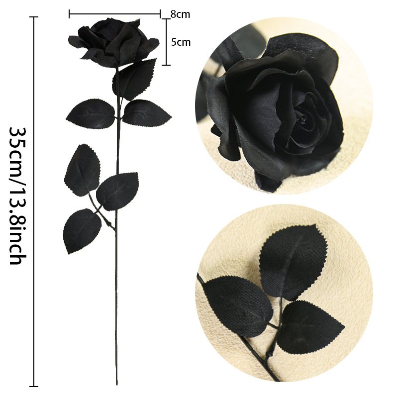 Wedding Home Party Decorative Flower Artificial Faux Flower Black Rose Flower Gothic Halloween Decorations